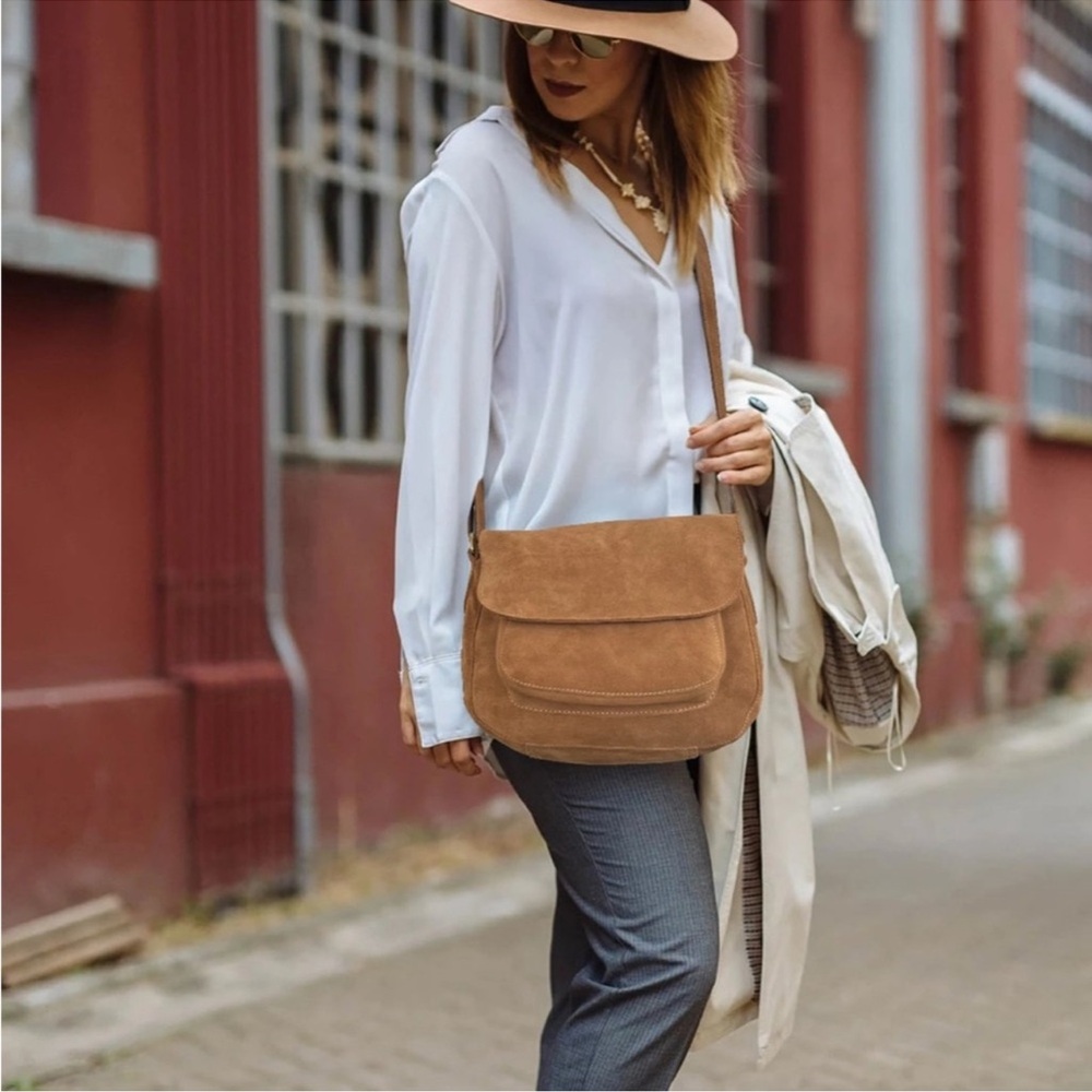 RUSTIC TOWN Suede Leather Shoulder Bag Crossbody Saddle Women Purse - Picture 2 of 13